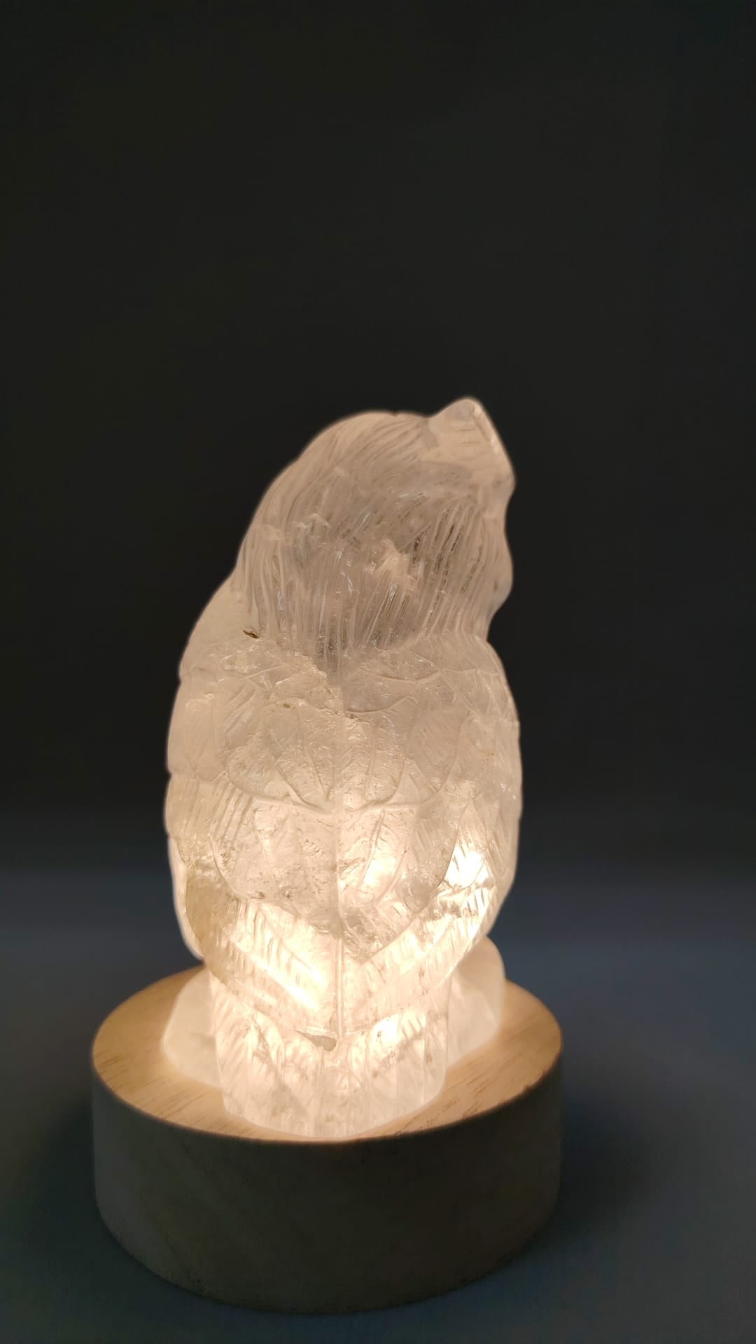 石英（水晶）貓頭鷹雕件背面視角